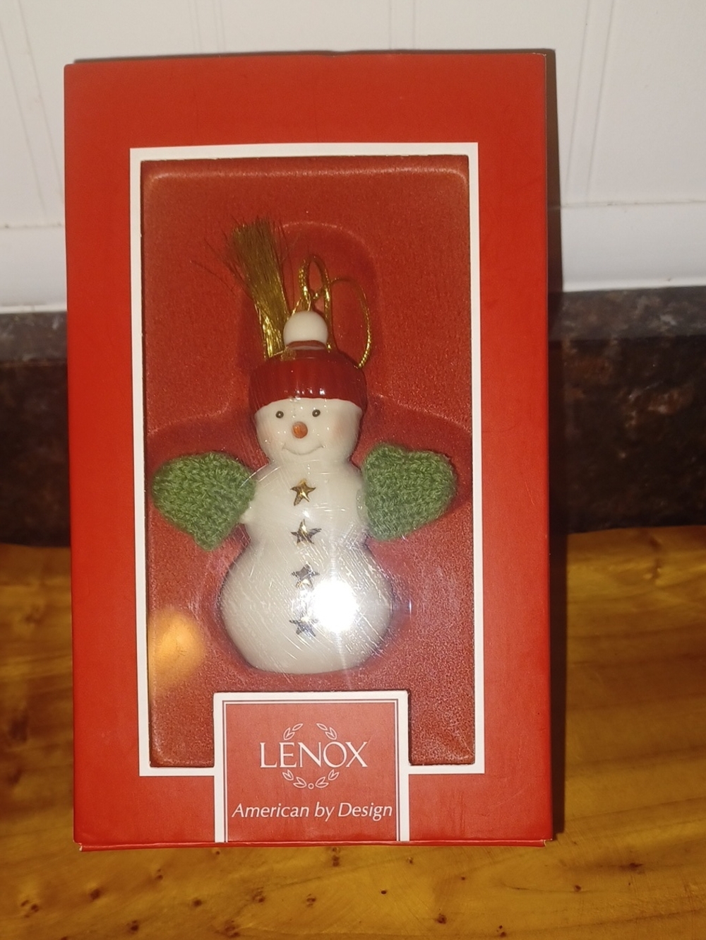 Lenox Porcelain Warmest Wishes Snowman Christmas Ornament Green Mittens NIB